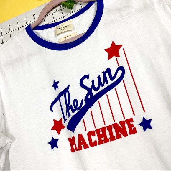 Sezane Vintage The Sun Machine 100% Organic Cotton T-Shirt in size L - Picture 2 of 6